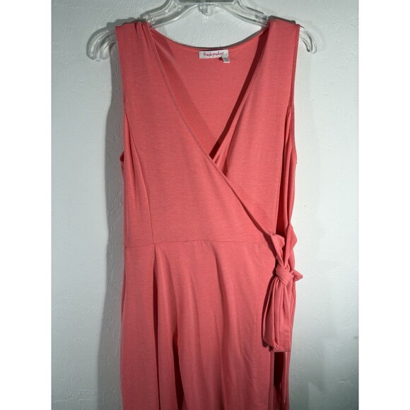 Fresh Produce XL Wrap Tie Dress Poppy Coral Sonia Stretchy Knit With Pockets - Picture 8 of 8